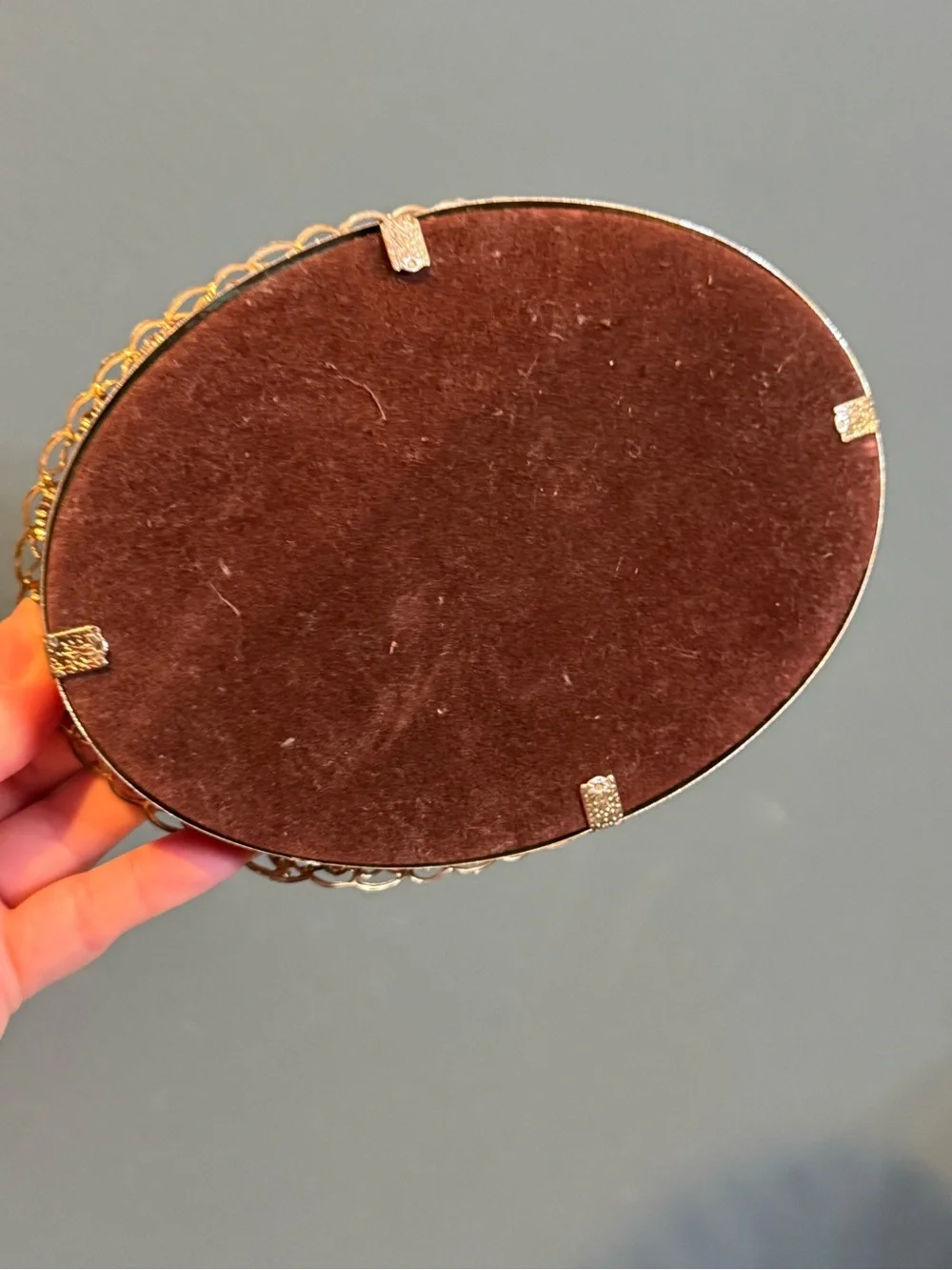 Vintage Metal Vanity Mirror Tray with built-in Lipstick Holder Hollywood Regency
